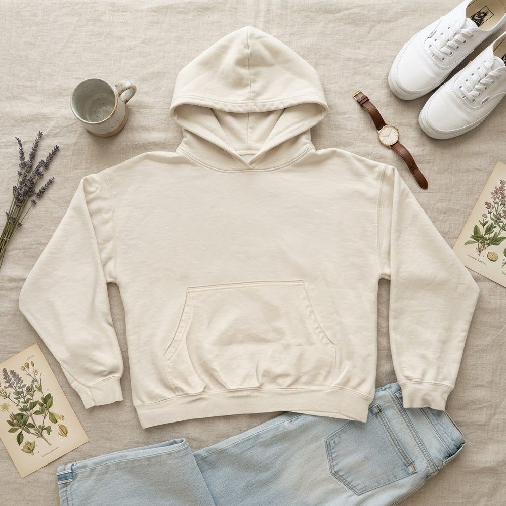 Fabletics Womens Cream Fleece Pullover Hoodie Sweatshirt Small Logo Activewear